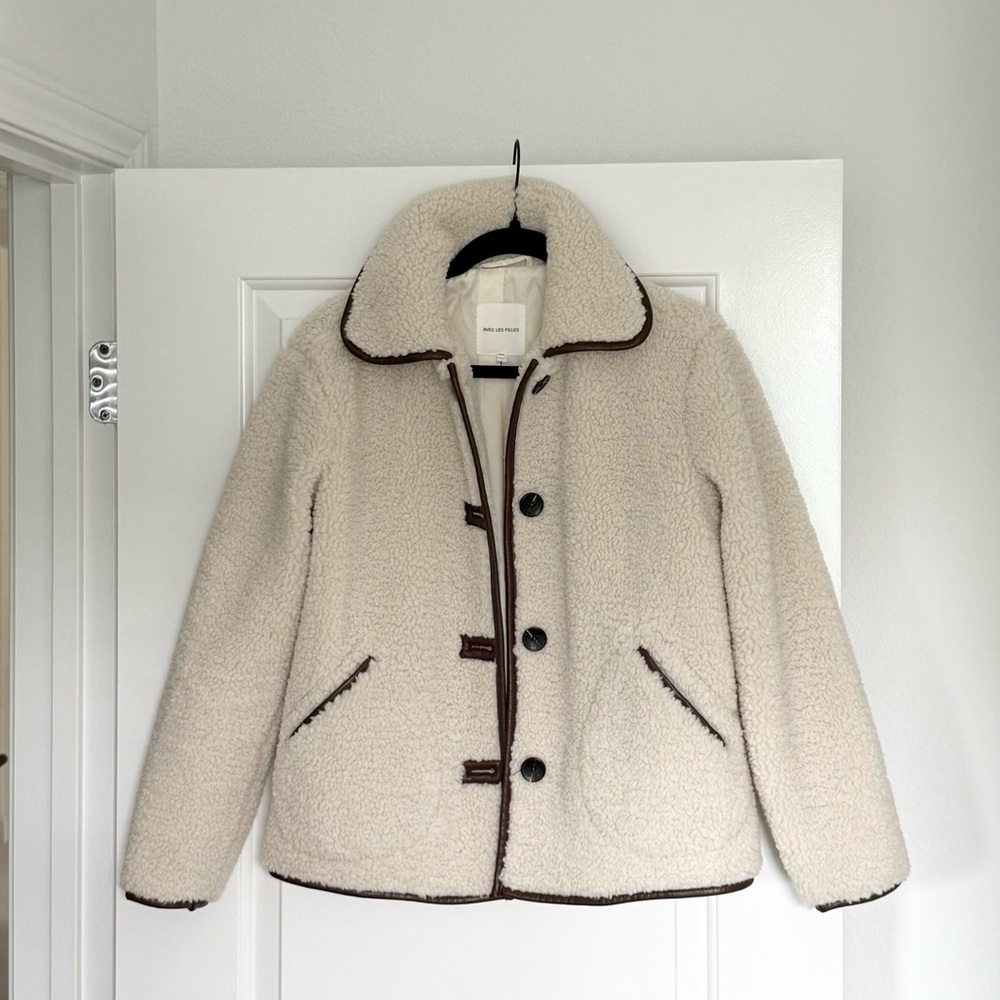 Avec Les Filled Faux Leather Tipped Teddy Jacket